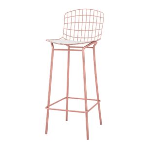 Manhattan Comfort Madeline 41.73" Barstool, Set of 3 with Seat Cushion in Rose Pink Gold and White