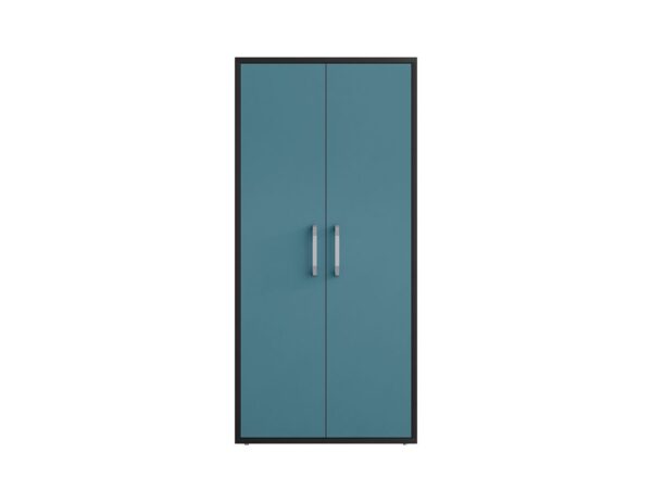 Manhattan Comfort Eiffel Storage Cabinet in Matte Black and Aqua Blue (Set of 3)