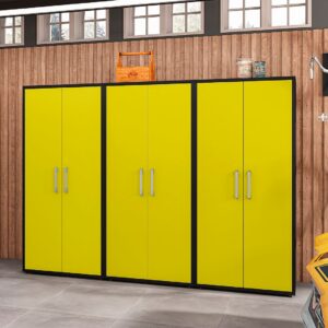 Manhattan Comfort Eiffel Storage Cabinet in Matte Black and Yellow (Set of 3)