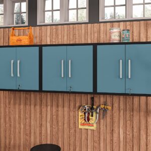 Manhattan Comfort Eiffel Floating Garage Cabinet in Matte Black and Aqua Blue (Set of 3)