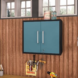 Manhattan Comfort Eiffel Floating Garage Cabinet in Matte Black and Aqua Blue (Set of 3)