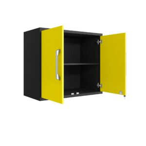 Manhattan Comfort Eiffel Floating Garage Cabinet in Matte Black and Yellow (Set of 3)