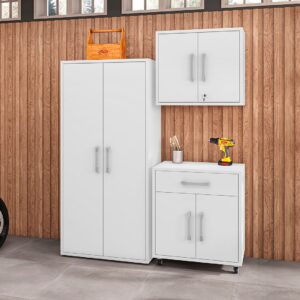 Manhattan Comfort Eiffel 3-Piece Storage Garage Set in White