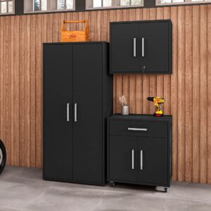 Manhattan Comfort Eiffel 3-Piece Storage Garage Set in Matte Black