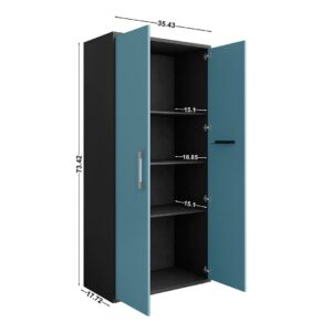 Manhattan Comfort Eiffel 3-Piece Storage Garage Set in Matte Black and Aqua Blue