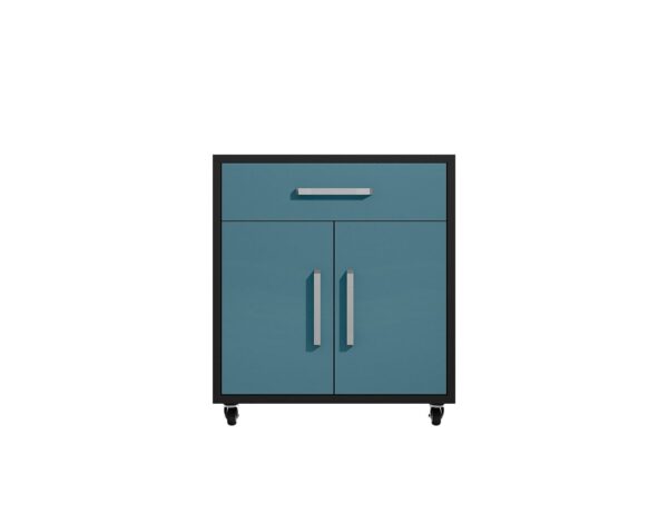 Manhattan Comfort Eiffel 3-Piece Storage Garage Set in Matte Black and Aqua Blue