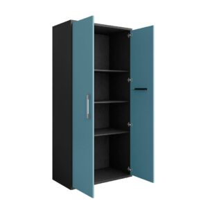 Manhattan Comfort Eiffel 3-Piece Storage Garage Set in Matte Black and Aqua Blue