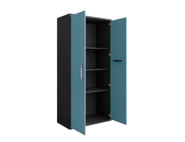 Manhattan Comfort Eiffel 3-Piece Storage Garage Set in Matte Black and Aqua Blue