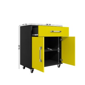 Manhattan Comfort Eiffel 3-Piece Storage Garage Set in Matte Black and Yellow