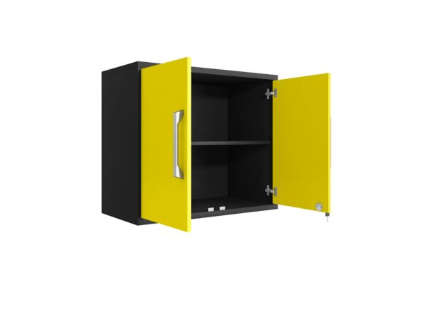 Manhattan Comfort Eiffel 3-Piece Storage Garage Set in Matte Black and Yellow