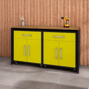 Manhattan Comfort Eiffel Garage Work Station Set of 3 in Matte Black and Yellow