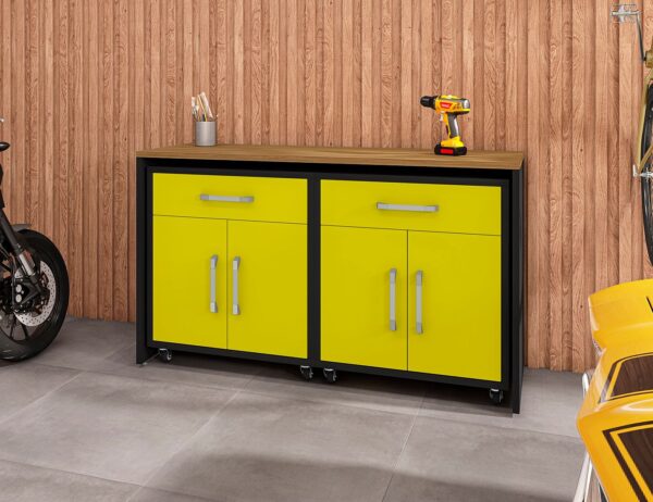 Manhattan Comfort Eiffel Garage Work Station Set of 3 in Matte Black and Yellow