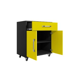 Manhattan Comfort Eiffel Garage Work Station Set of 3 in Matte Black and Yellow