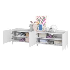 Manhattan Comfort Mid-Century Modern Bogardus 3-Piece TV Stand Living Room Set with Accent Cabinet and End Table in White