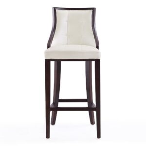 Manhattan Comfort Fifth Avenue 45 in. Pearl White and Walnut Beech Wood Bar Stool (Set of 3)