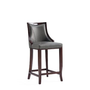 Manhattan Comfort Emperor Faux Leather Barstool in Pebble Grey (Set of 3)