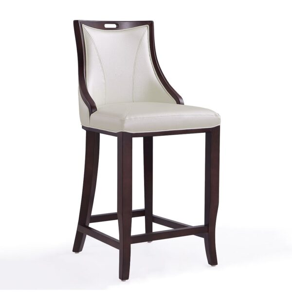 Manhattan Comfort Emperor 41 in. Pearl White and Walnut Beech Wood Bar Stool (Set of 3)