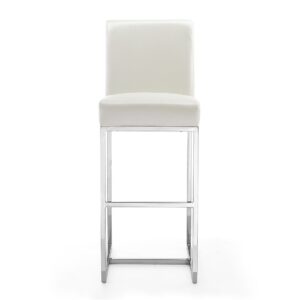 Manhattan Comfort Element 42.13 in. Pearl White and Polished Chrome Stainless Steel Bar Stool (Set of 3)