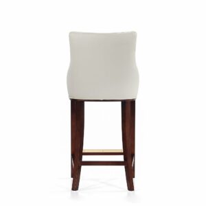 Manhattan Comfort Modern Shubert Barstool Upholstered in Ivory Leatherette with Beech Wood Legs - Set of 3