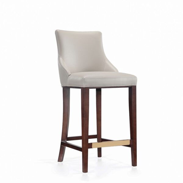 Manhattan Comfort Modern Shubert Barstool Upholstered in Light Grey Leatherette with Beech Wood Legs - Set of 3