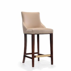 Manhattan Comfort Modern Shubert Barstool Upholstered in Tan Leatherette with Beech Wood Legs - Set of 3