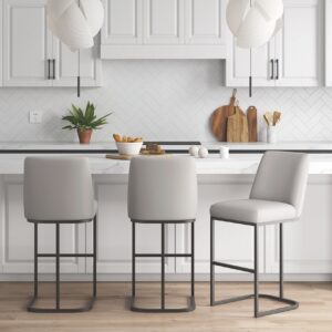 Manhattan Comfort Serena Modern Leatherette Upholstered Barstool in Light Grey - Set of 3