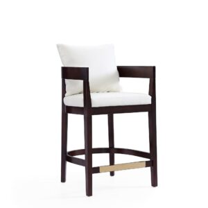 Manhattan Comfort Ritz 34 in. Ivory and Dark Walnut Beech Wood Counter Height Bar Stool (Set of 3)