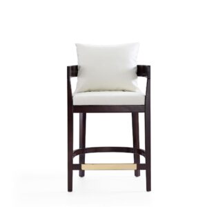 Manhattan Comfort Ritz 34 in. Ivory and Dark Walnut Beech Wood Counter Height Bar Stool (Set of 3)