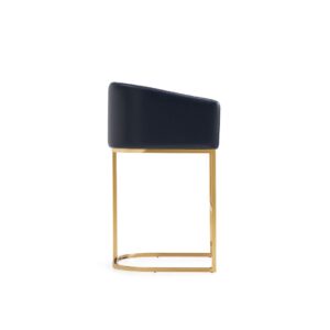 Manhattan Comfort Louvre Mid-Century Modern Leatherette Upholstered Counter Stool  in Black and Titanium Gold- Set of 3