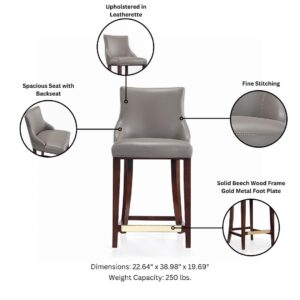 Manhattan Comfort Modern Shubert Counter Stool Upholstered in Dark Taupe Leatherette with Beech Wood Legs - Set of 3