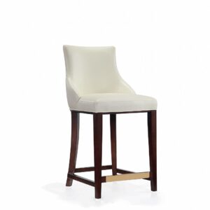 Manhattan Comfort Modern Shubert Counter Stool Upholstered in Ivory Leatherette with Beech Wood Legs - Set of 3