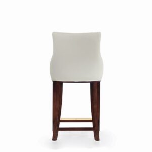 Manhattan Comfort Modern Shubert Counter Stool Upholstered in Ivory Leatherette with Beech Wood Legs - Set of 3