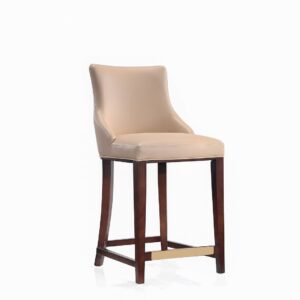 Manhattan Comfort Modern Shubert Counter Stool Upholstered in Tan Leatherette with Beech Wood Legs - Set of 3