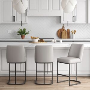 Manhattan Comfort Serena Modern Leatherette Upholstered Counter Stool in Light Grey - Set of 3