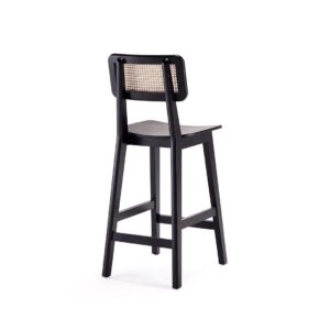 Manhattan Comfort Versailles Counter Stool in Black and Natural Cane - Set of 3