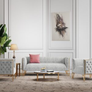 Manhattan Comfort Vector 3-Piece Grey and Gold Sofa and Armchair Set