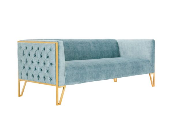 Manhattan Comfort Vector 3-Piece Ocean Blue and Gold Sofa and Armchair Set