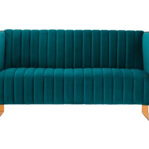 Manhattan Comfort Trillium 3-Piece Teal and Gold Sofa, Loveseat and Armchair