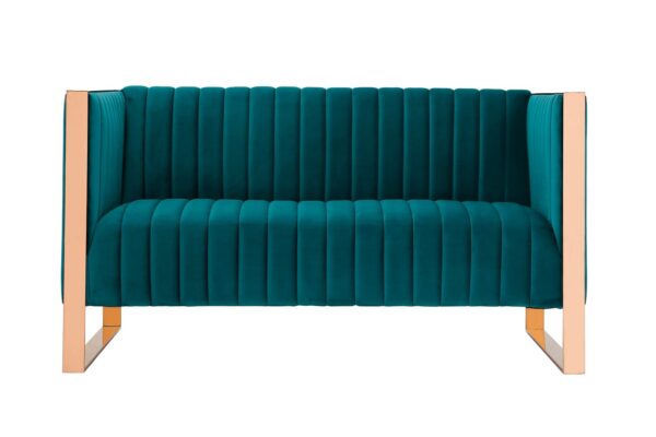 Manhattan Comfort Trillium 3-Piece Teal and Gold Sofa, Loveseat and Armchair