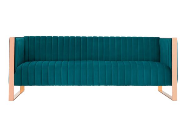 Manhattan Comfort Trillium 3-Piece Teal and Gold Sofa, Loveseat and Armchair