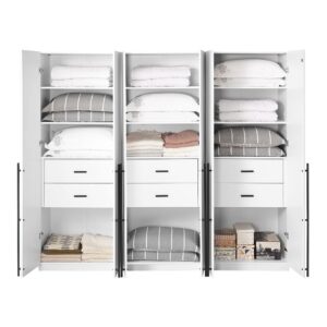 Manhattan Comfort Lee Modern Freestanding Wardrobe Closet 1.0 with 4 Shelves and 2 Drawers in White- Set of 3