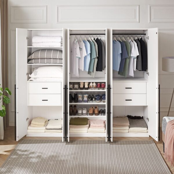 Manhattan Comfort Lee Modern Freestanding 3-Piece Module Wardrobe Closet with 2 Hanging Rods, 4 Drawers, 3 Shoe Storage and 6 Shelves in White