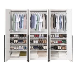 Manhattan Comfort Lee Modern Freestanding Wardrobe Closet 3.0 with 1 Hanging Rod, 3 Shoe Shelves, and 1 Basic Shelf in White- Set of 3