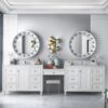 James Martin 301-V122-BW-DU-3CAR Copper Cove Encore 126 Inch Double Vanity Set in Bright White with Makeup Table with 3 cm Carrara Marble Top