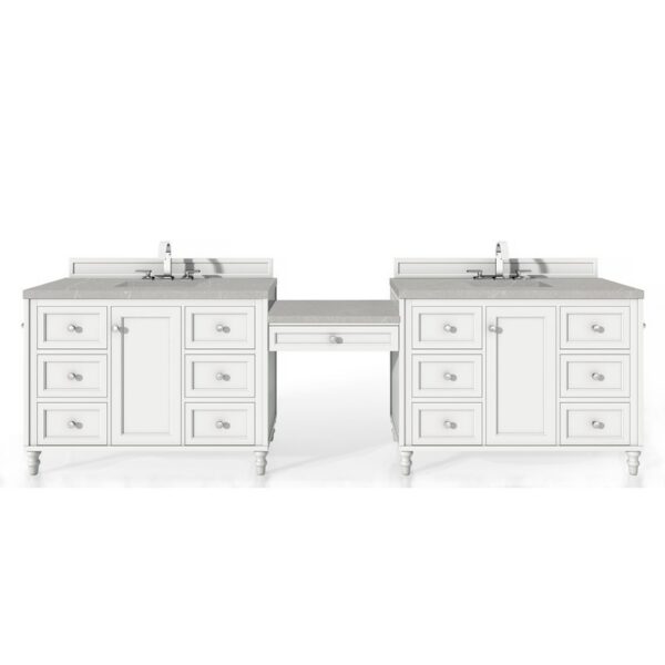 James Martin 301-V122-BW-DU-3ESR Copper Cove Encore 122 Inch Double Vanity Set in Bright White with Makeup Table and 3 CM Eternal Serena Quartz Top