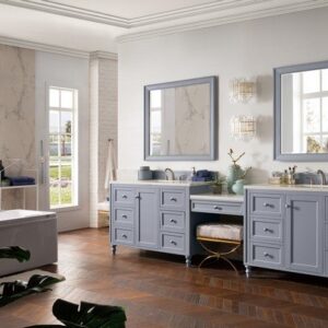 James Martin 301-V122-SL-DU-3CAR Copper Cove Encore 126 Inch Double Vanity Set in Silver Gray with Makeup Table with 3 cm Carrara Marble Top