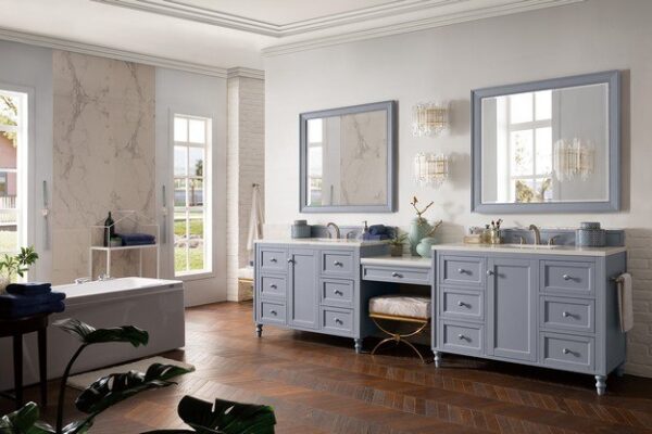 James Martin 301-V122-SL-DU-3CAR Copper Cove Encore 126 Inch Double Vanity Set in Silver Gray with Makeup Table with 3 cm Carrara Marble Top