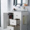 James Martin 301-V30-BW-3EJP Copper Cove Encore 30 Inch Single Vanity in Bright White with 3 cm Eternal Jasmine Pearl Quartz Top with Sink