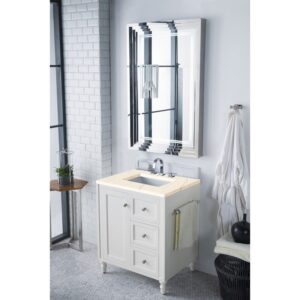 James Martin 301-V30-BW-3EMR Copper Cove Encore 30 Inch Single Vanity in Bright White with 3 CM Eternal Marfil Quartz Top