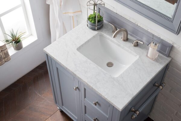 James Martin 301-V30-SL-3CAR Copper Cove Encore 30 Inch Single Vanity in Silver Gray with 3 cm Carrara Marble Top